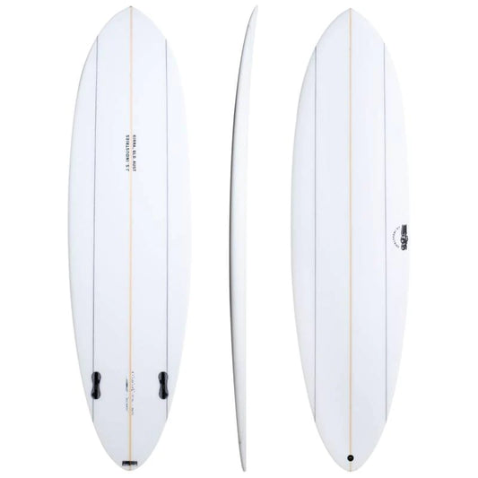 JS INDUSTRIES 6'8A BIG BARON PE SURFBOARD showing deck, bottom and side views with FCS 2 fin boxes