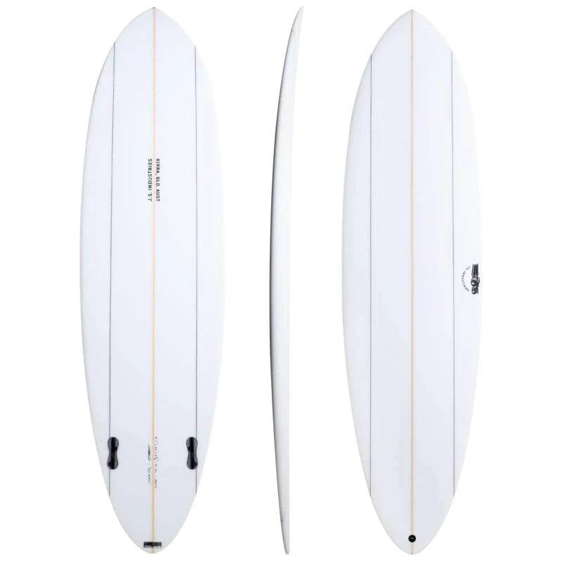 JS INDUSTRIES 7'0A BIG BARON PE SURFBOARD showing bottom, side and deck view with FCS 2 fin boxes