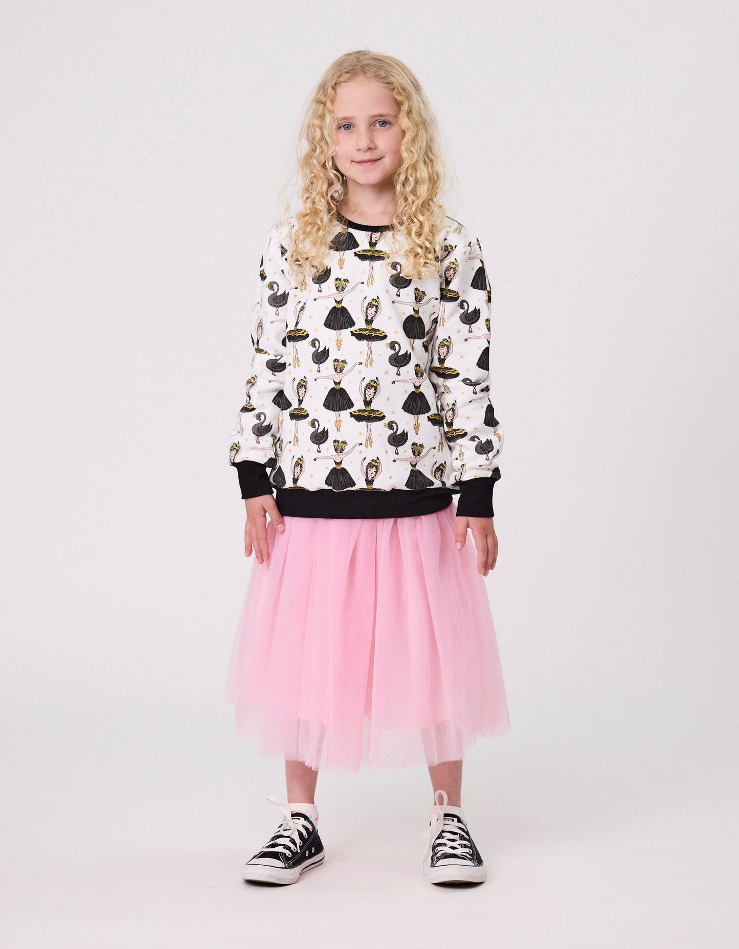 Kissed By Radicool Ballerinas Crew in white with black trim and ballerina images