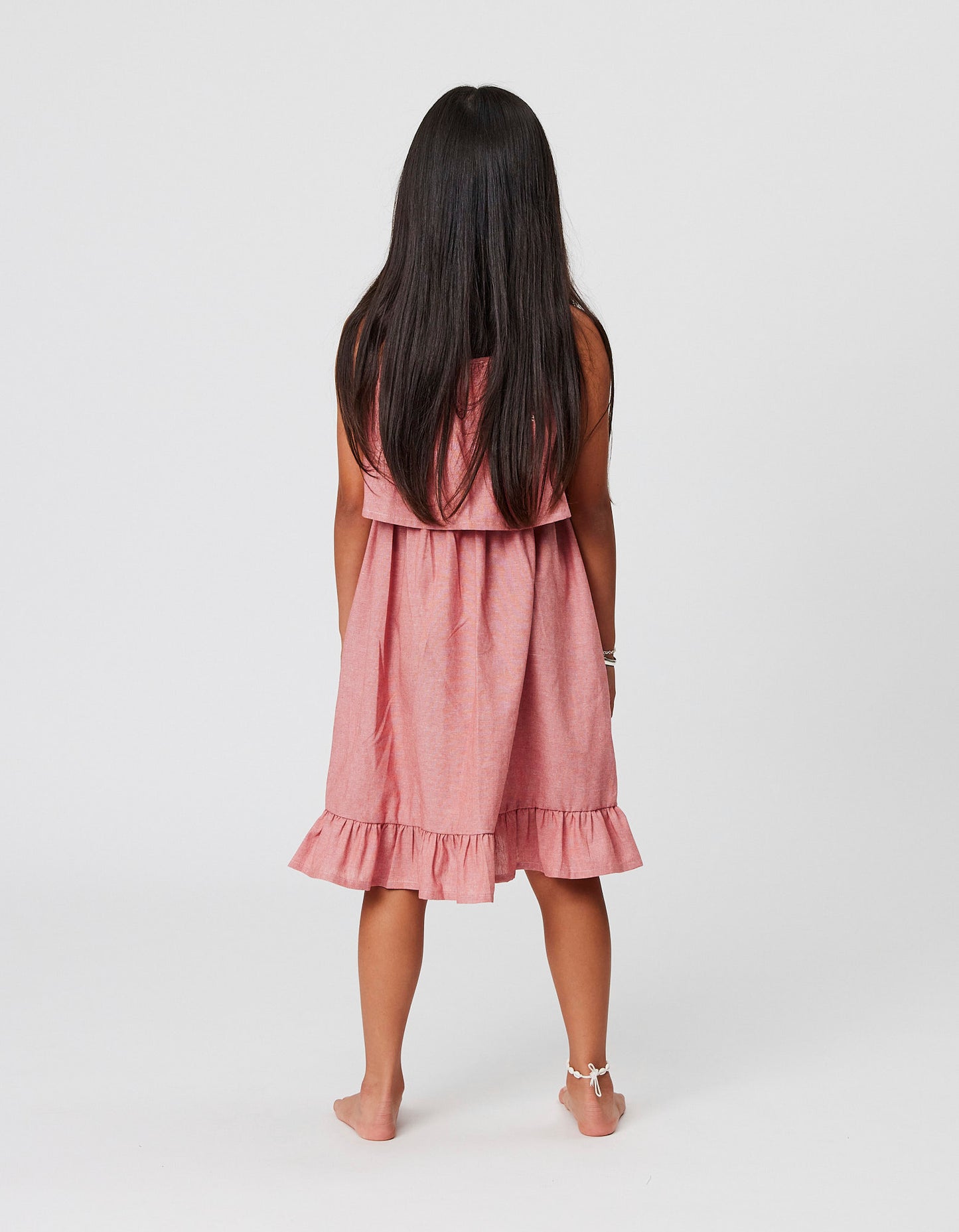 Kissed Blossom Chambray Zaza Dress rose colour back on model