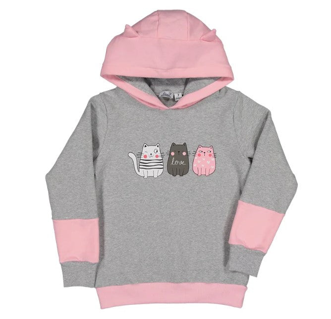 Radicool Girls Kitty Squad Hoodie in grey marle and pink from front