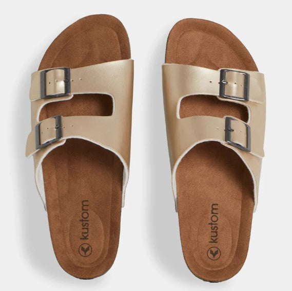 Kustom Womens Duo Slides in chapagne gold showing pair from above