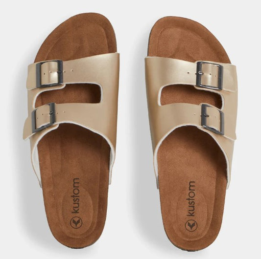 Kustom Womens Duo Slides in chapagne gold showing pair from above