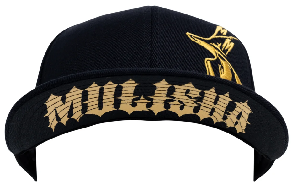 Metal Mulisha Mobber 2 Flex Cap with gold Metal Mulisha print under the brim
