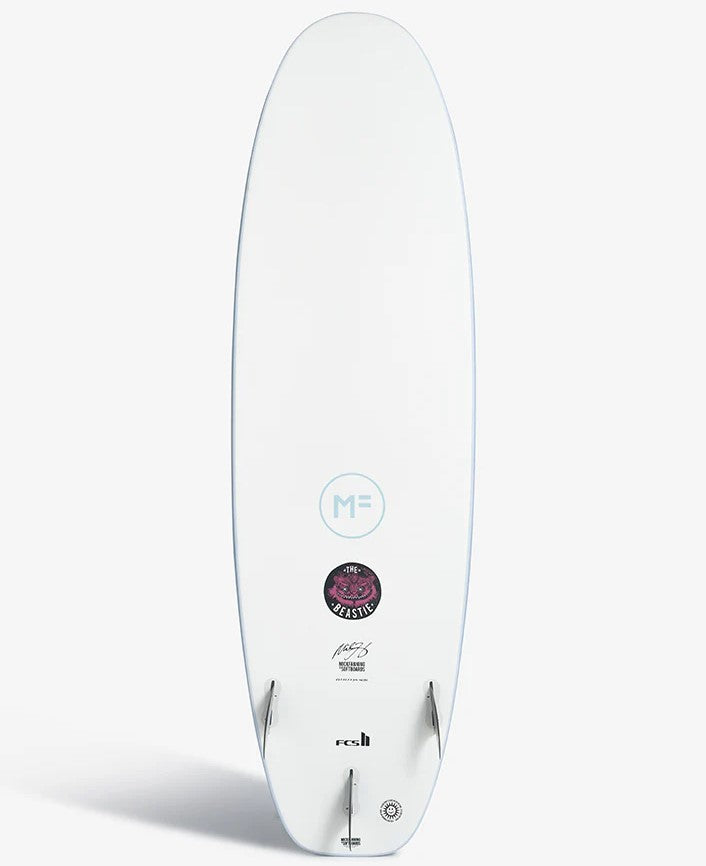 Mick Fanning Beastie 7'6 Epoxy Lam Softboard showing white bottom