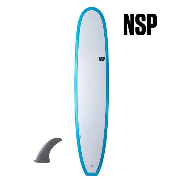 NSP Elements Sleepwalker HDT Epoxy longboard in blue showing the deck