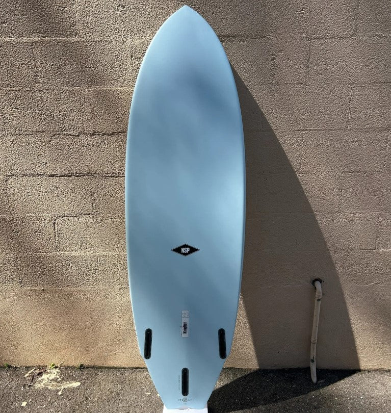NSP Kingfish 6'8 Protech 2 Epoxy Surfboard in powder blue from bottom of board