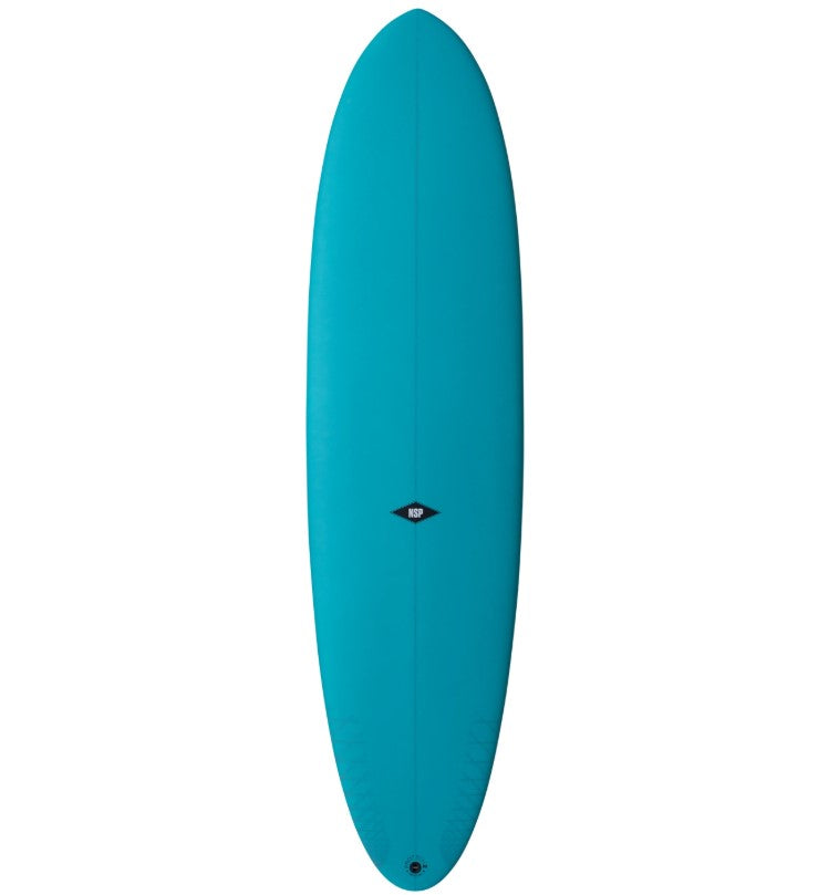 NSP Magnet 7'2 Protech 2 Epoxy Midlength Surfboard in teal colourway showing deck view