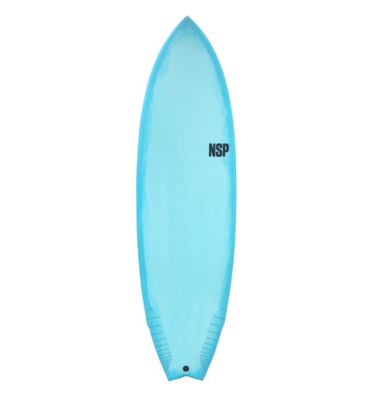 NSP Protech 6'4 epoxy fish surfboard blue tint