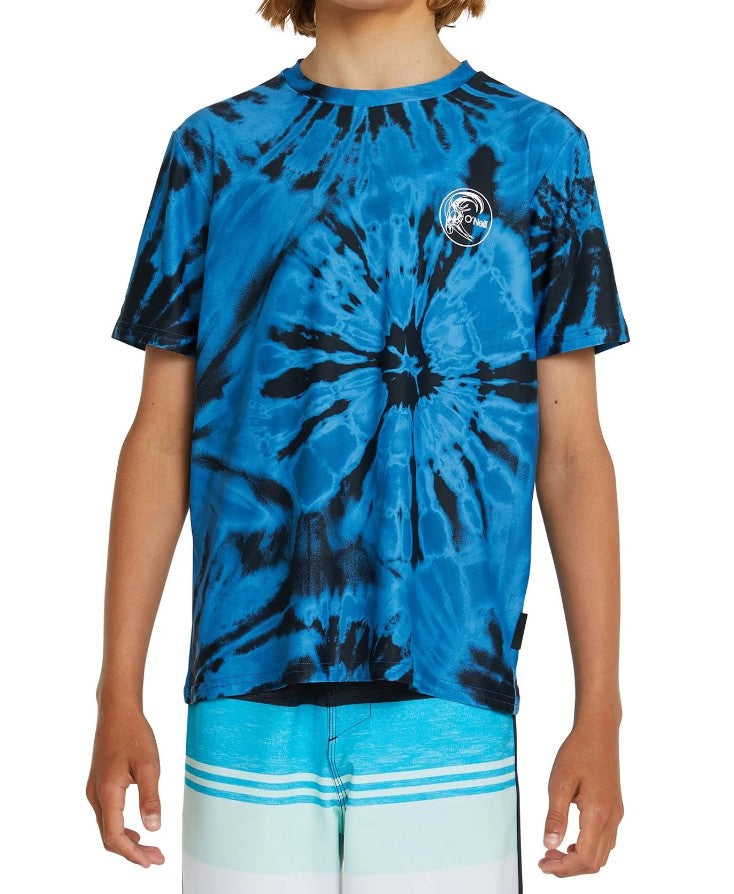 O'Neill Dopedye UV Short Sleeve Rash Tee in blue and black tide dye