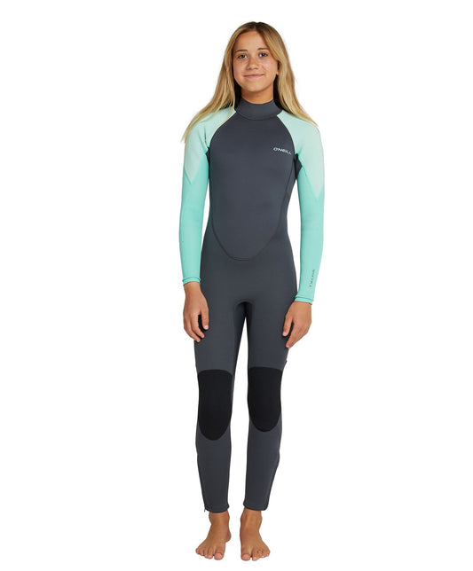 O'Neill Girls Reactor II 3/2mm FL Wetsuit in gunmetal with lagoon colours