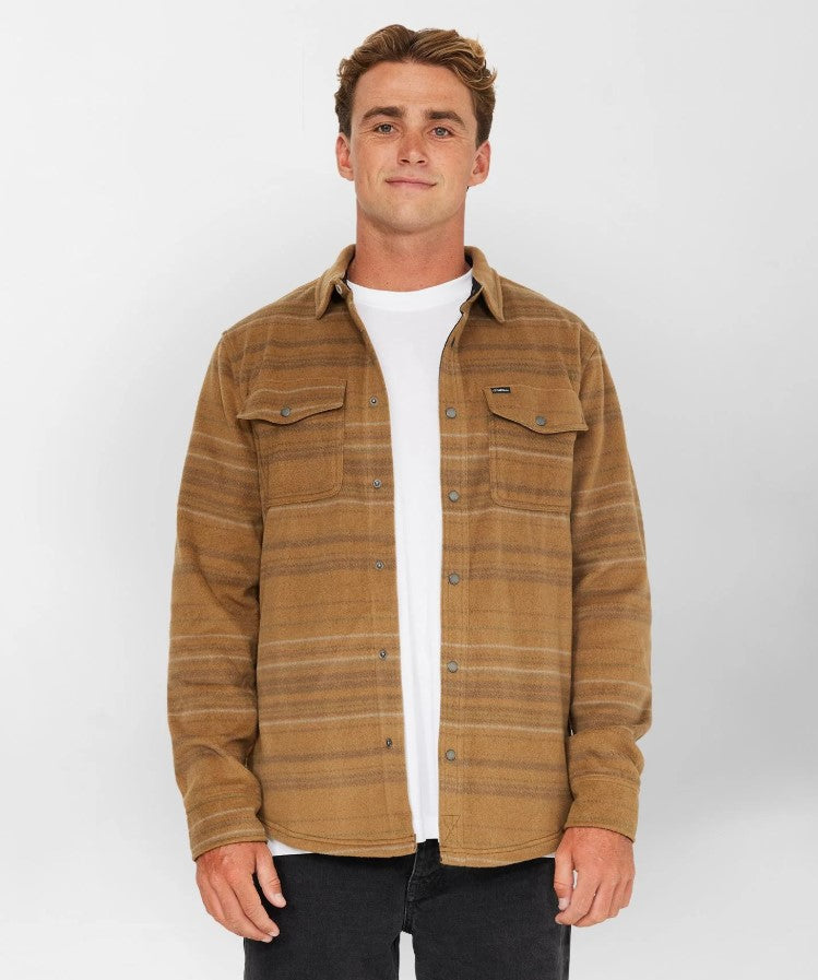 O'Neill Glacier Mens SuperFleece OverShirt in dark khaki colourway on model from front