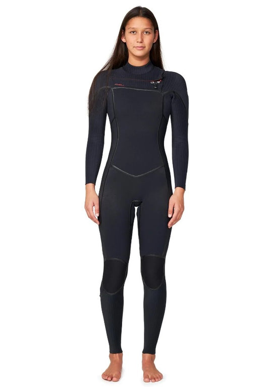 O'neill Hyper Fire X CZ Full Women's 4/3mm Wetsuit in black on model from front