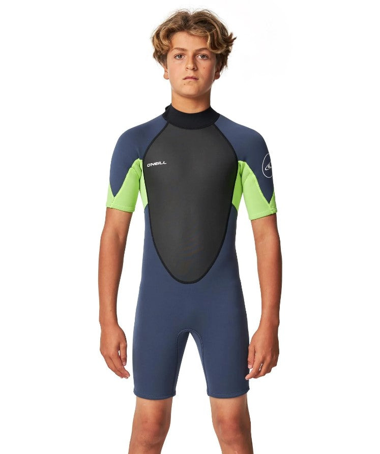 O'Neill Youth Reactor II Spring Wetsuit in navy and lime colourway