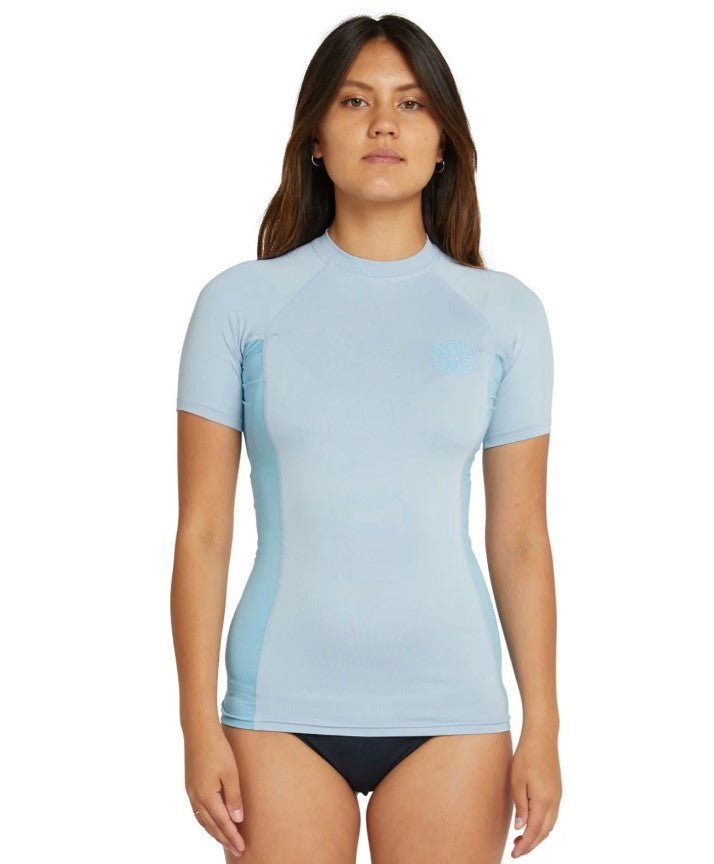 O'Neill Womens Classic Short Sleeve UV Rash Vest in fog and light blue