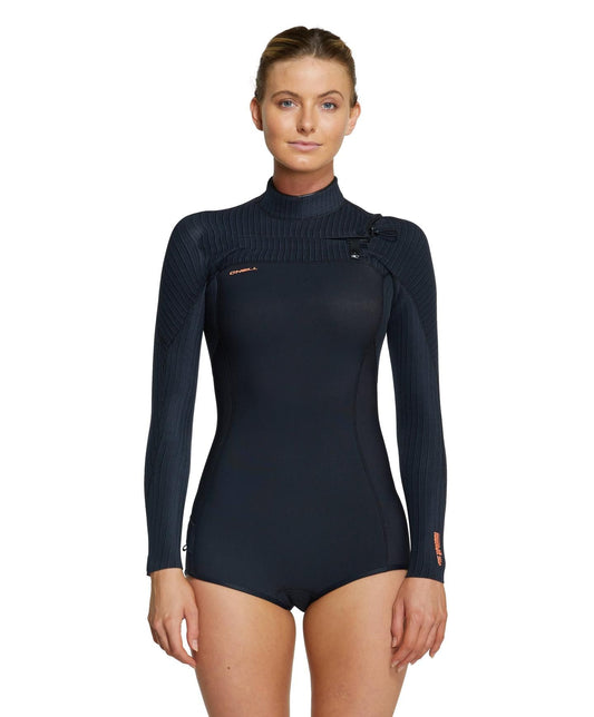 O'Neill Hyperfreak Womens 2mm CZ LS Spring Wetsuit on model in black