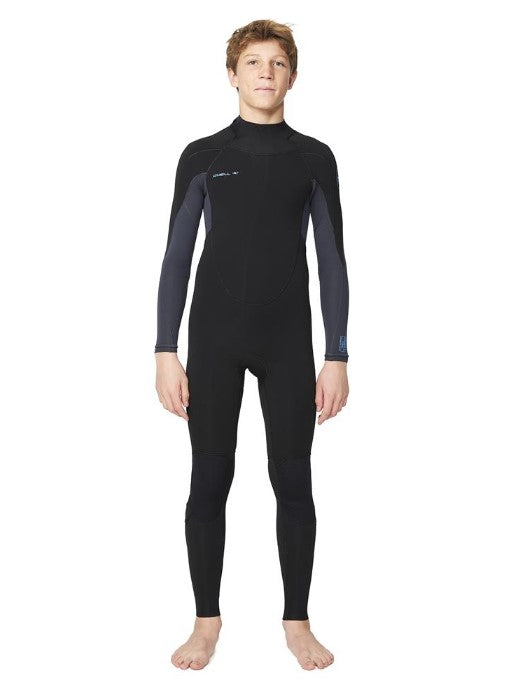 O'Neill Youth Defender 3/2mm GBS BZ Wetsuit in black with gunmetal colourway