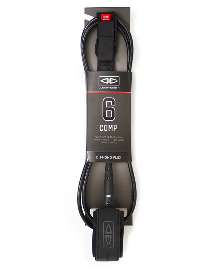 Ocean and Earth regular Comp 6 Foot Surfboard Leash in black