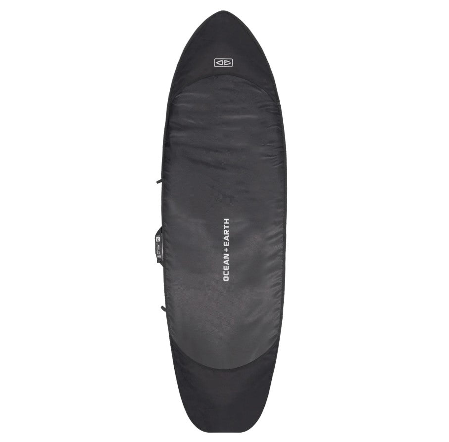 Ocean and Earth 6'8 Cor-X Fish-Shortboard Double Travel Cover in black from the top