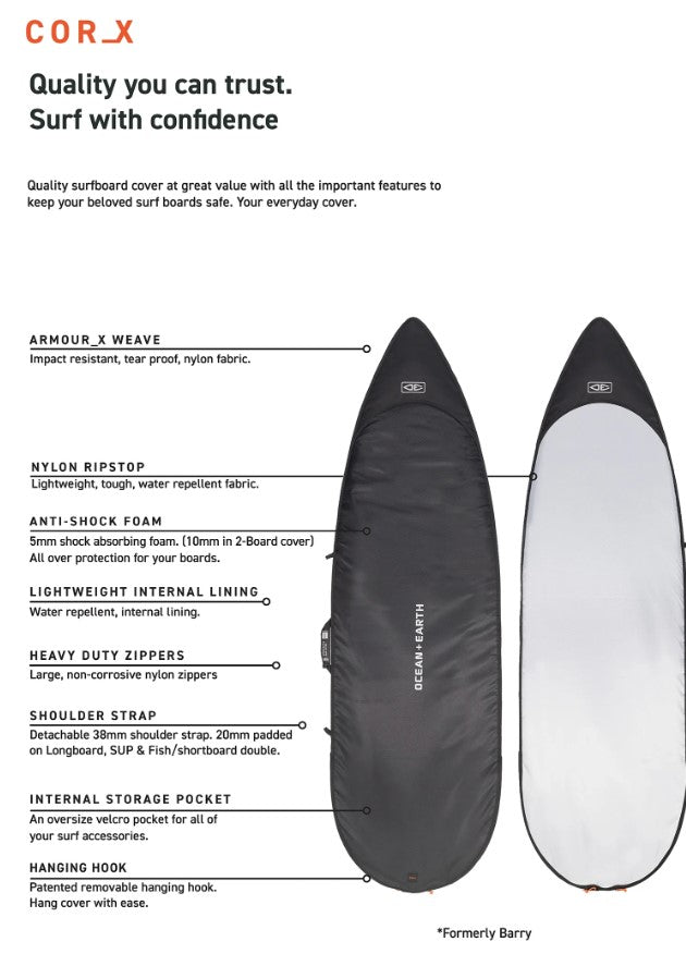 Ocean and Earth 6'0 Cor-X Shortboard Day Cover information diagram