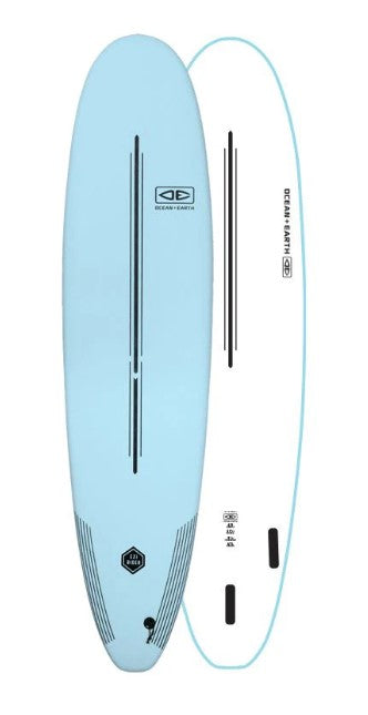OCEAN AND EARTH EZI-RIDER 7'6 SOFTBOARD light blue top white bottom