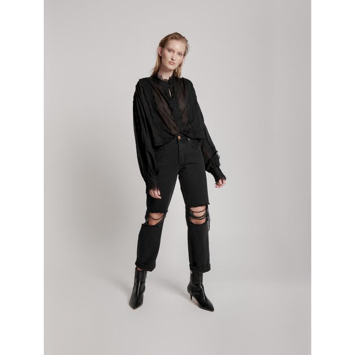 Win21 ONE TEASPOON TRUCKERS MID/R JEANS black ripped jeans staight leg