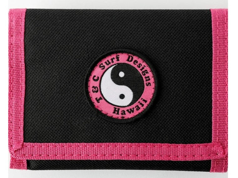 Town and Country Nylon Velcro Wallet in black and pink with T & C logo
