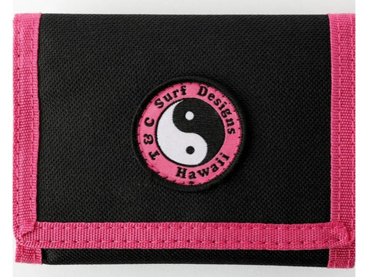 Town and Country Nylon Velcro Wallet in black and pink with T & C logo
