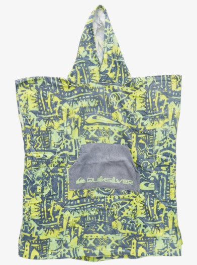 Quiksilver Boys Hooded Towel - Sum23 green and grey hooded towel with frount pocket