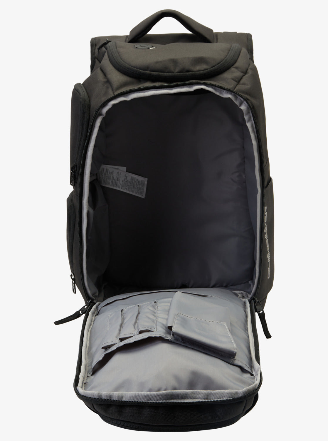 Quiksilver Grenade 32 L Large Premium Backpack in black showing open main compartment