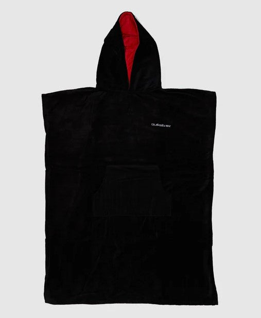 Quiksilver Mens Hooded Towel in jet black with red hood lining