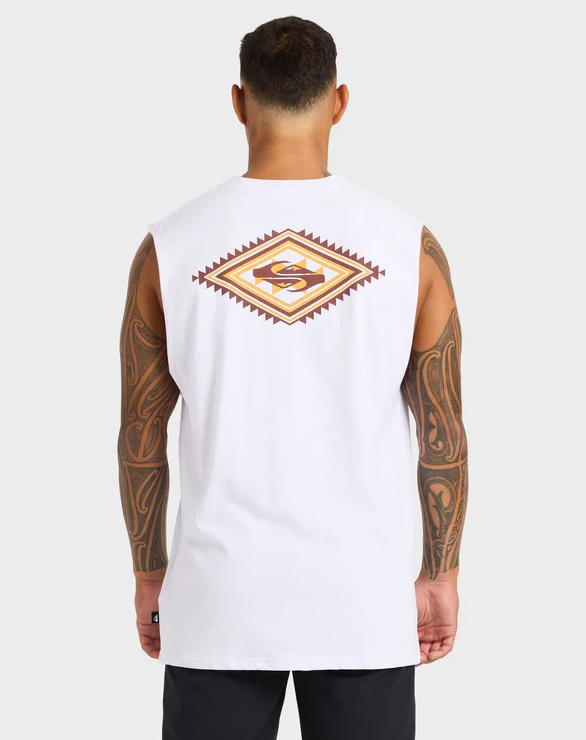 Quiksilver Tai Kehu Patiki Muscle Top - Kehu Butler range in white from rear