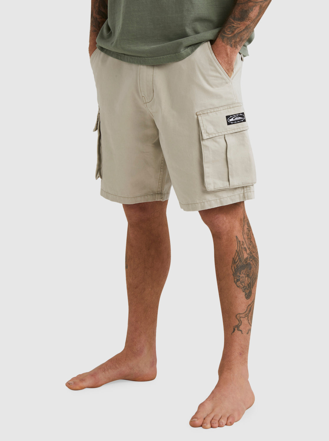 Quiksilver Mikey Cargo Shorts in goat colourway from side