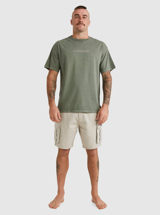 Quiksilver Mikey Cargo Shorts on model in goat colourway