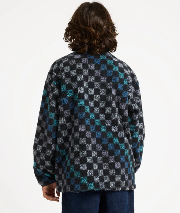 Quiksilver Next Gen Youth Polar Fleece in black and multi colour on young model rear