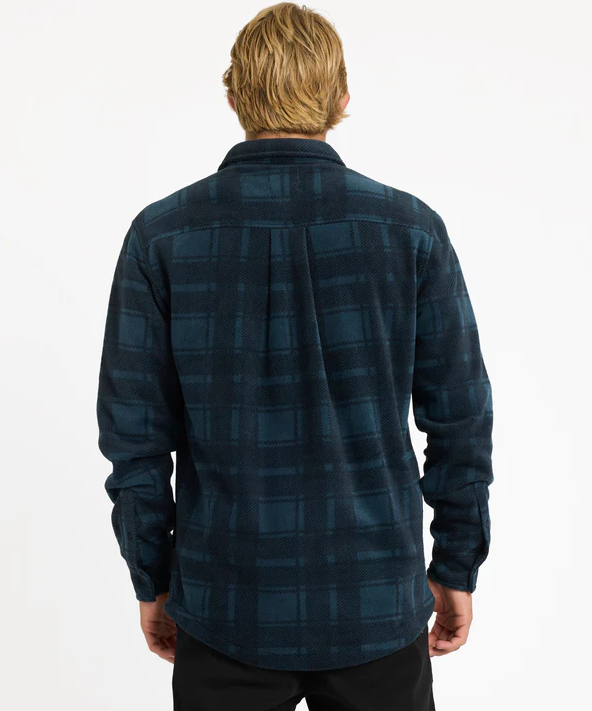 Quiksilver North Seas Expedition Long Sleeve Polar Shirt in midnight navy checked colourway on model from rear