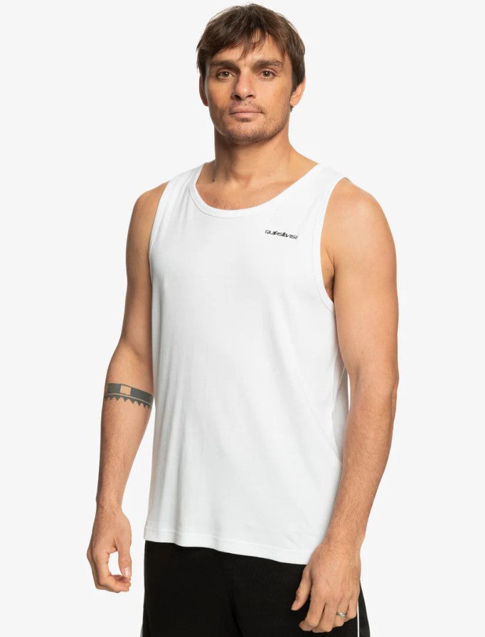 Quiksilver Mens Ribbed Tank in white on model from front