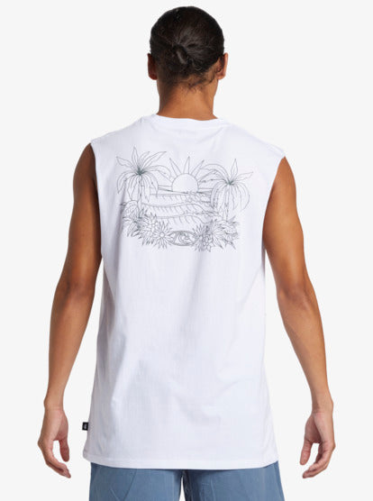 Quiksilver Right Point Muscle Top in white on model from rear