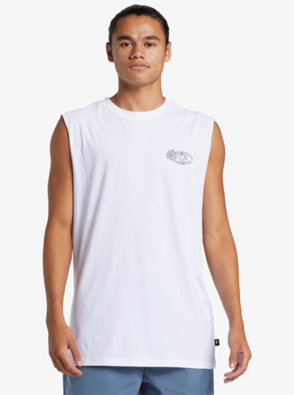 Quiksilver Right Point Muscle Top in white on model from front
