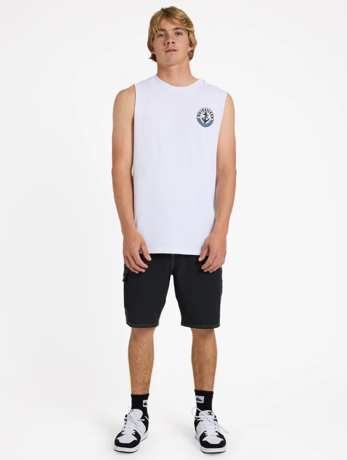 Quiksilver Sinker Muscle Shirt in white on model from front