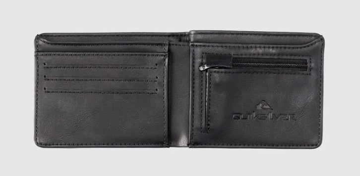 Quiksilver Mens Slim Rays PU Bi-Fold Wallet in black opened up
