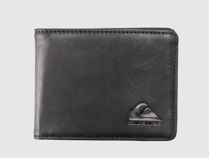 Quiksilver Mens Slim Rays PU Bi-Fold Wallet in black from front