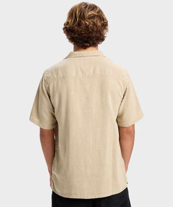 Quiksilver Sunrise Short Sleeve Shirt in cornstalk colourway on man from rear