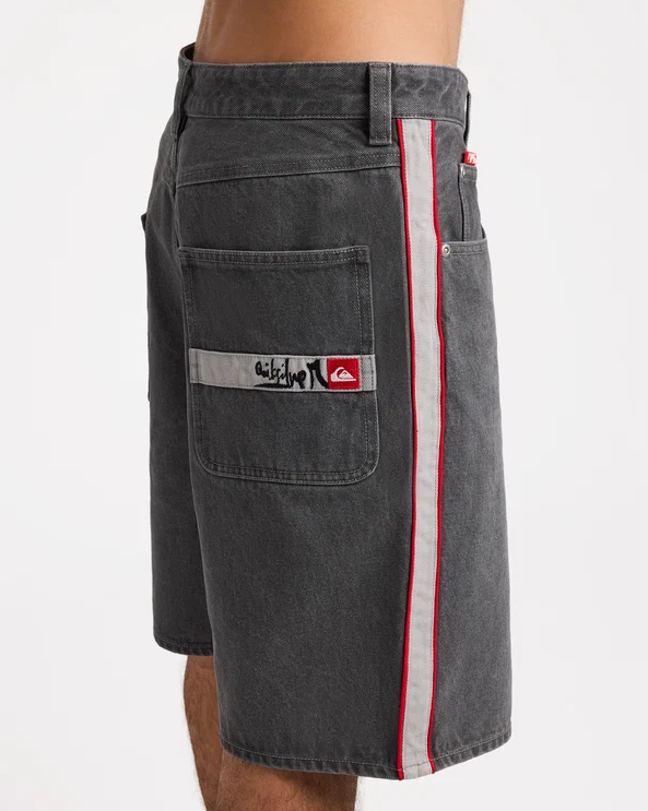 Quiksilver System 23" Men's Denim Shorts in dark smoke colourway form the rear/side view