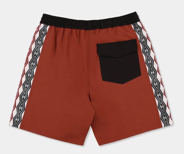 Quiksilver Tai Kehu Arch 18" Maori Volley Shorts in henna colourway from the back flatlay