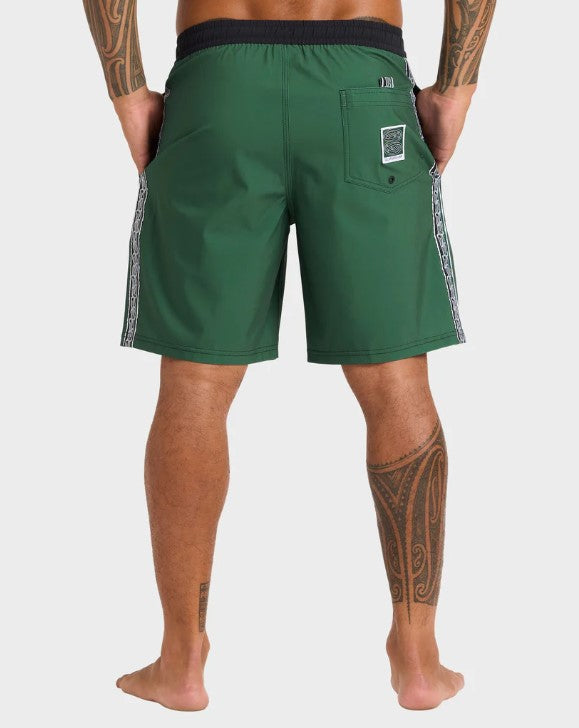Quiksilver Tai Kehu Pu-Tawhiro 20" Volley Shorts in jungle green on kehu butler from rear