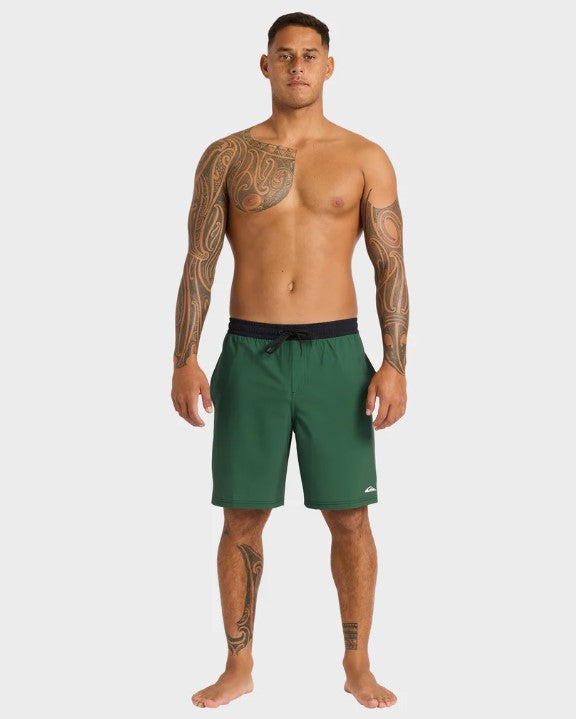 Quiksilver Tai Kehu Pu-Tawhiro 20" Volley Shorts in jungle green on kehu butler from front