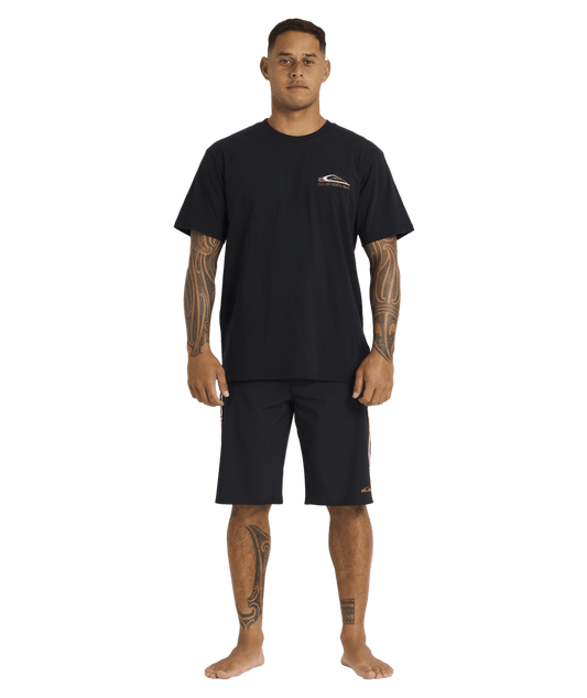 Quiksilver Tai Kehu Tohu T-Shirt in black from front on kehu butler full length