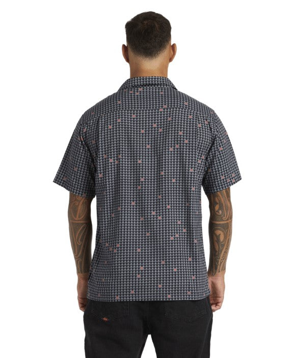 Quiksilver Tai Kehu Woven Short Sleeve Shirt in black from rear