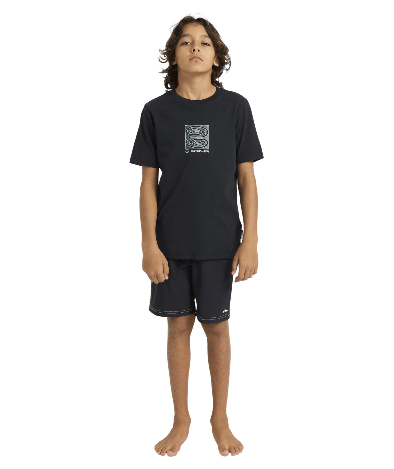 Quiksilver Tai Kehu Tuna-Heke Youth T-Shirt in black on youth model full length from front